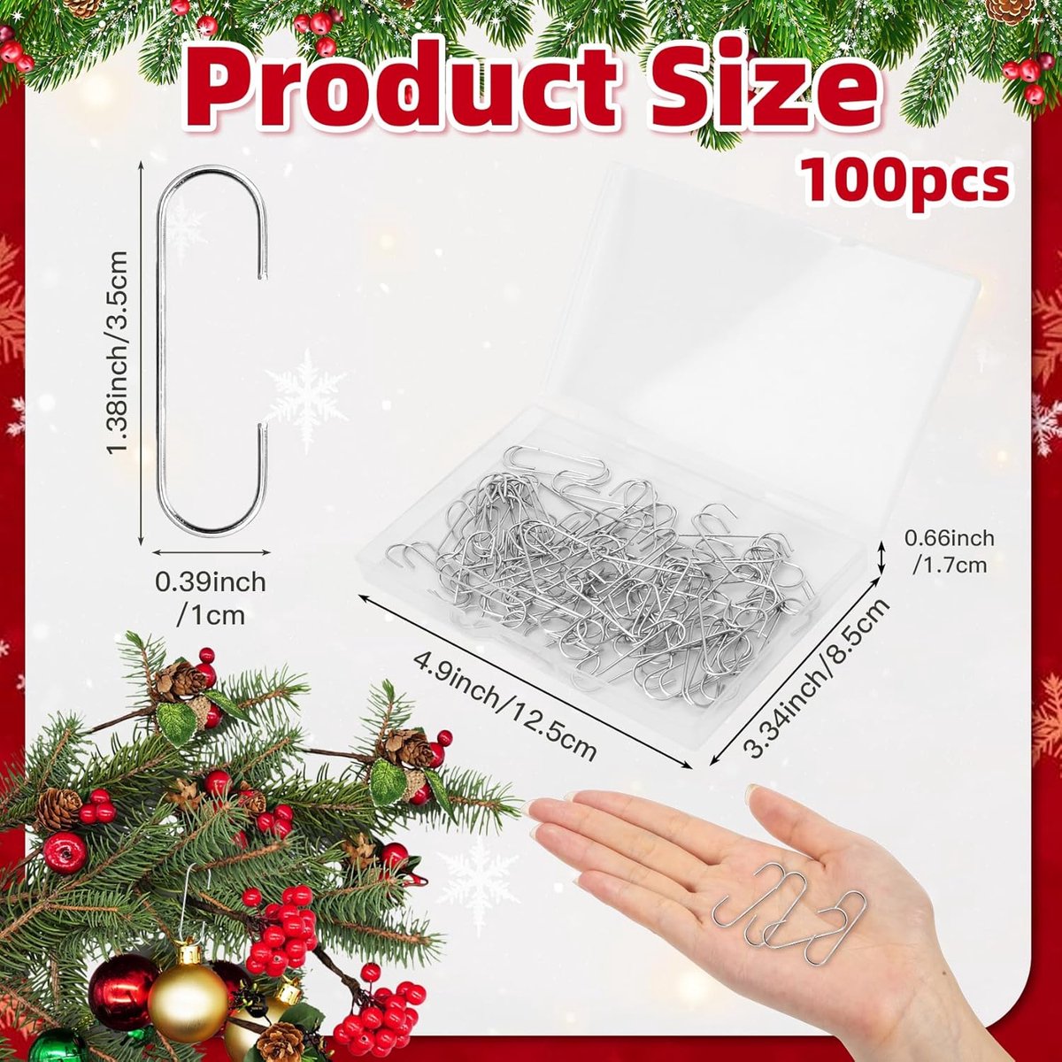 100 pieces Christmas decoration hooks - ornament hangers, Christmas hooks for ornaments - small metal wire ornament hooks hangers anchors - for Christmas tree — image 5