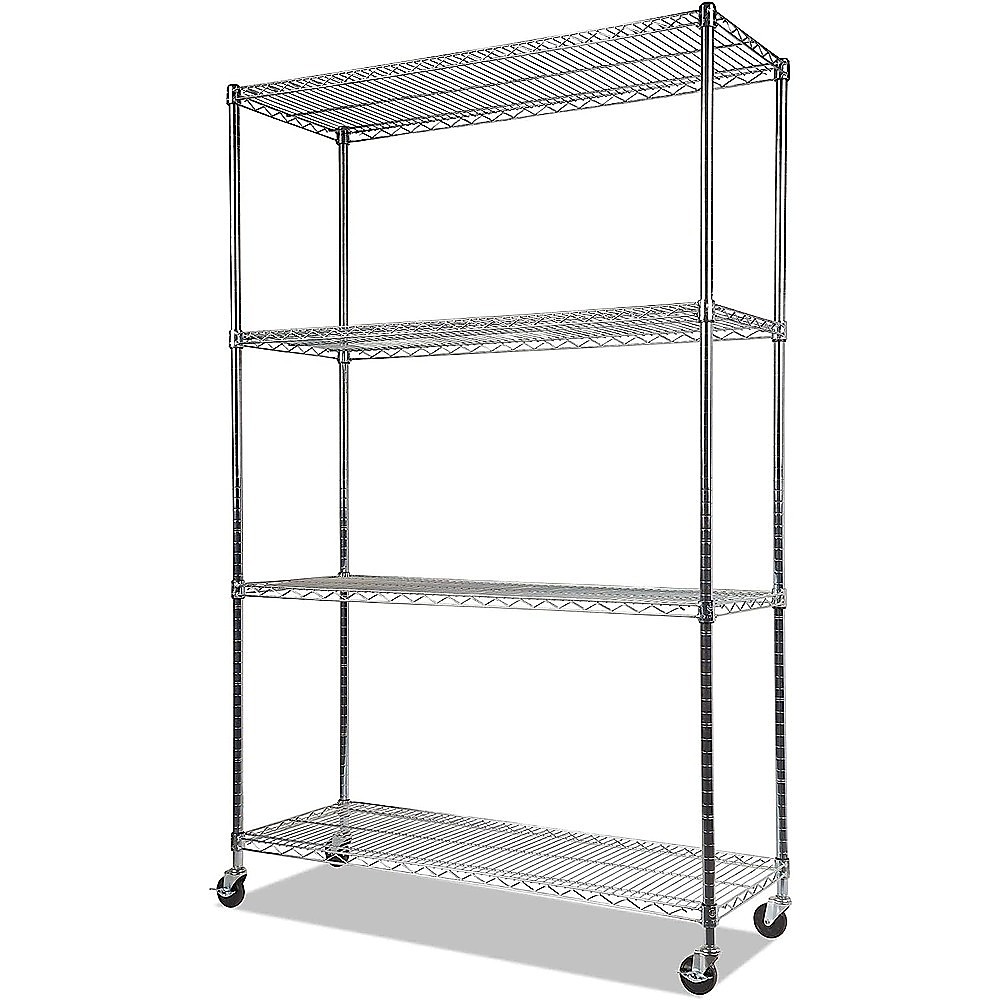 Modular Wire Storage 150x35cm Steel Shelving Chrome With Wheels For Garage Warehouse Or Kitchen Organisation