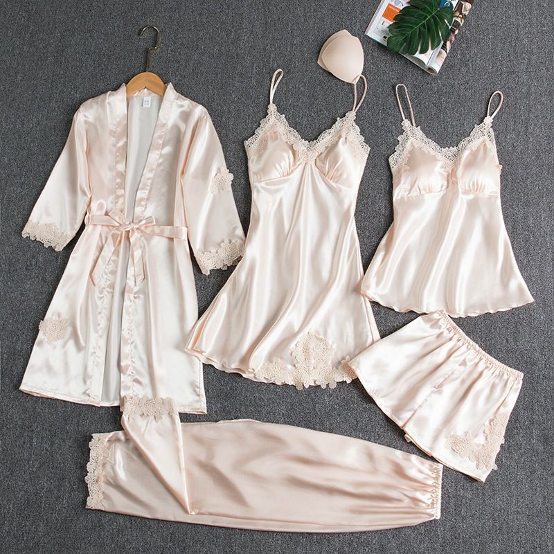 Women Sleepwear Set Long Sleeve Ice Silk M โ image 4