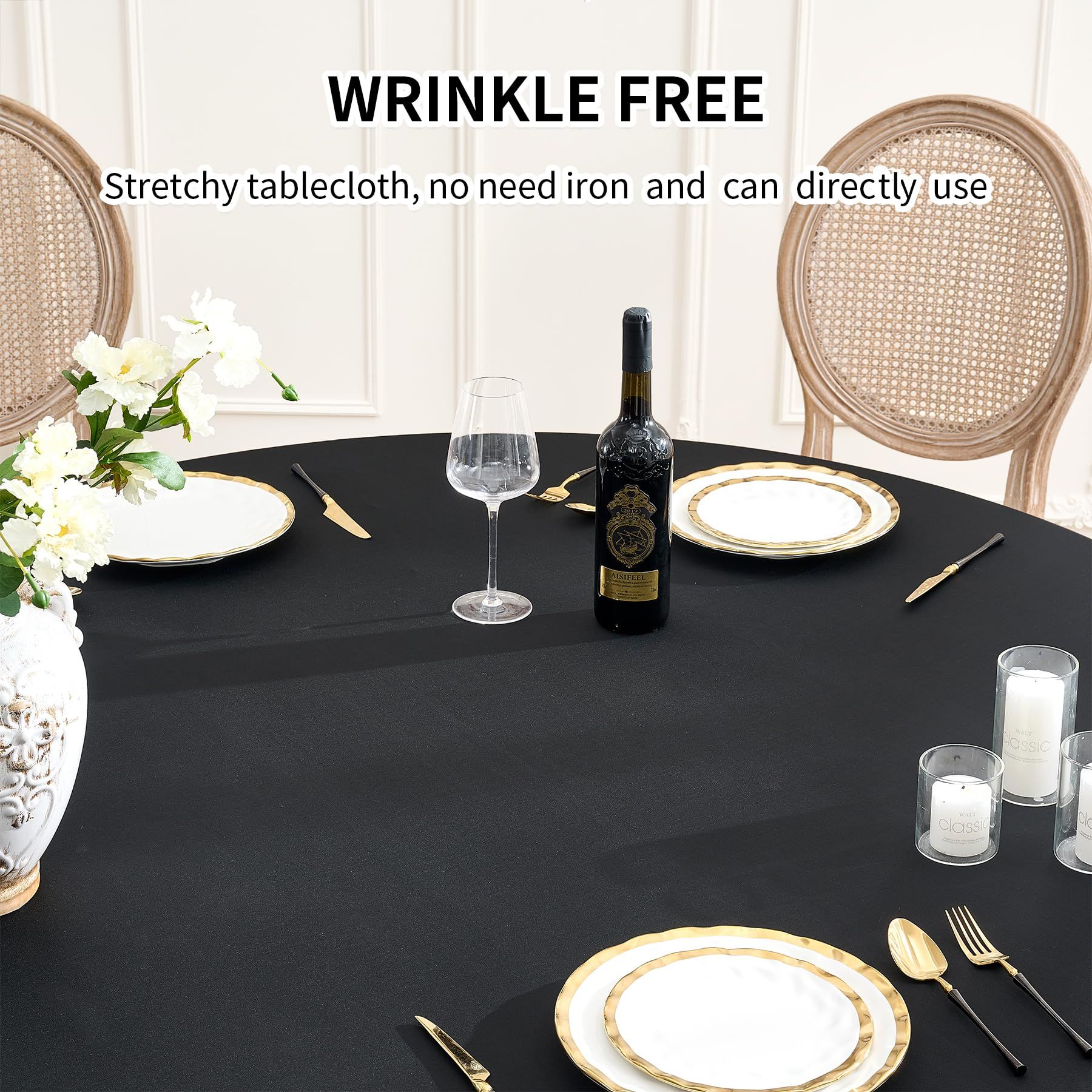 Black Spandex Round Tablecloths 120 inch Fitted for 60 inch Table, Stretchy 5ft Round Tablecloths, Wrinkle Free Round Table Cover โ image 2