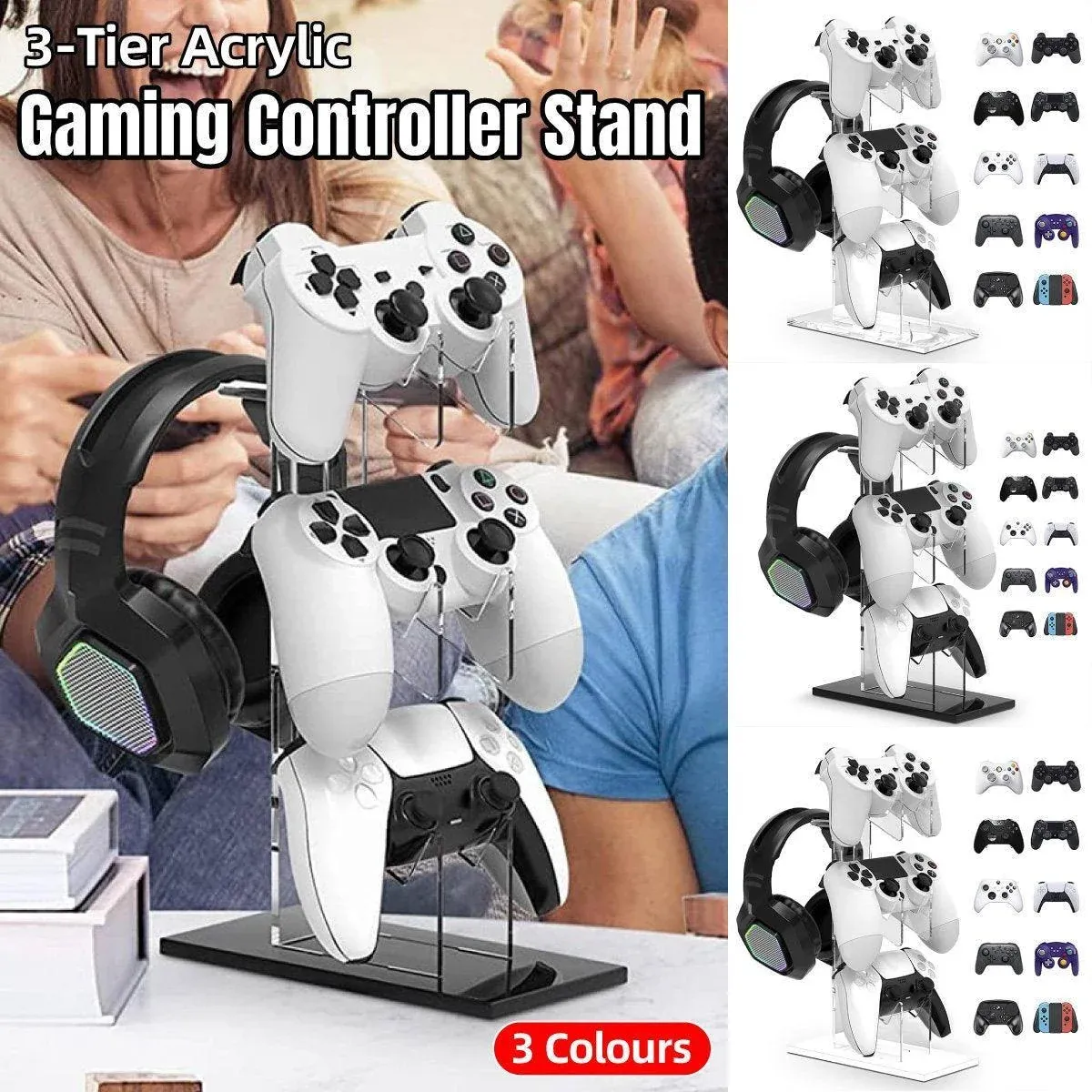 3 Tier Gamepad and Headset Display Stand for Gaming Accessories Organization - Transparent โ image 2