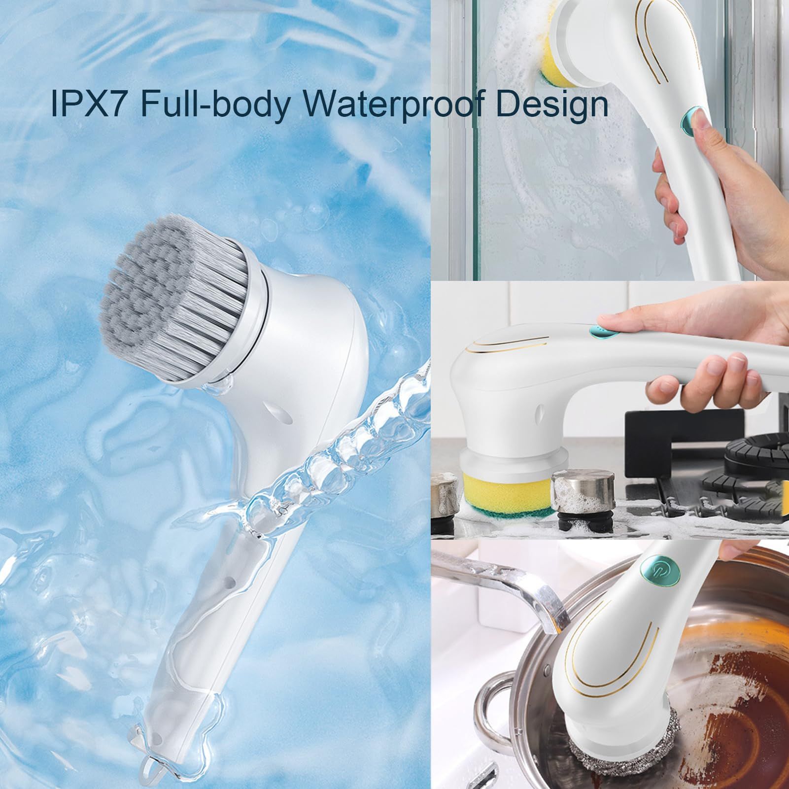 Electric Spin Scrubber, Handheld Cordless Rechargeable Electric Cleaning Brush with 5 Replaceable Heads,Power Cleaning Brush for Kitchen, Dish, Floor — image 2