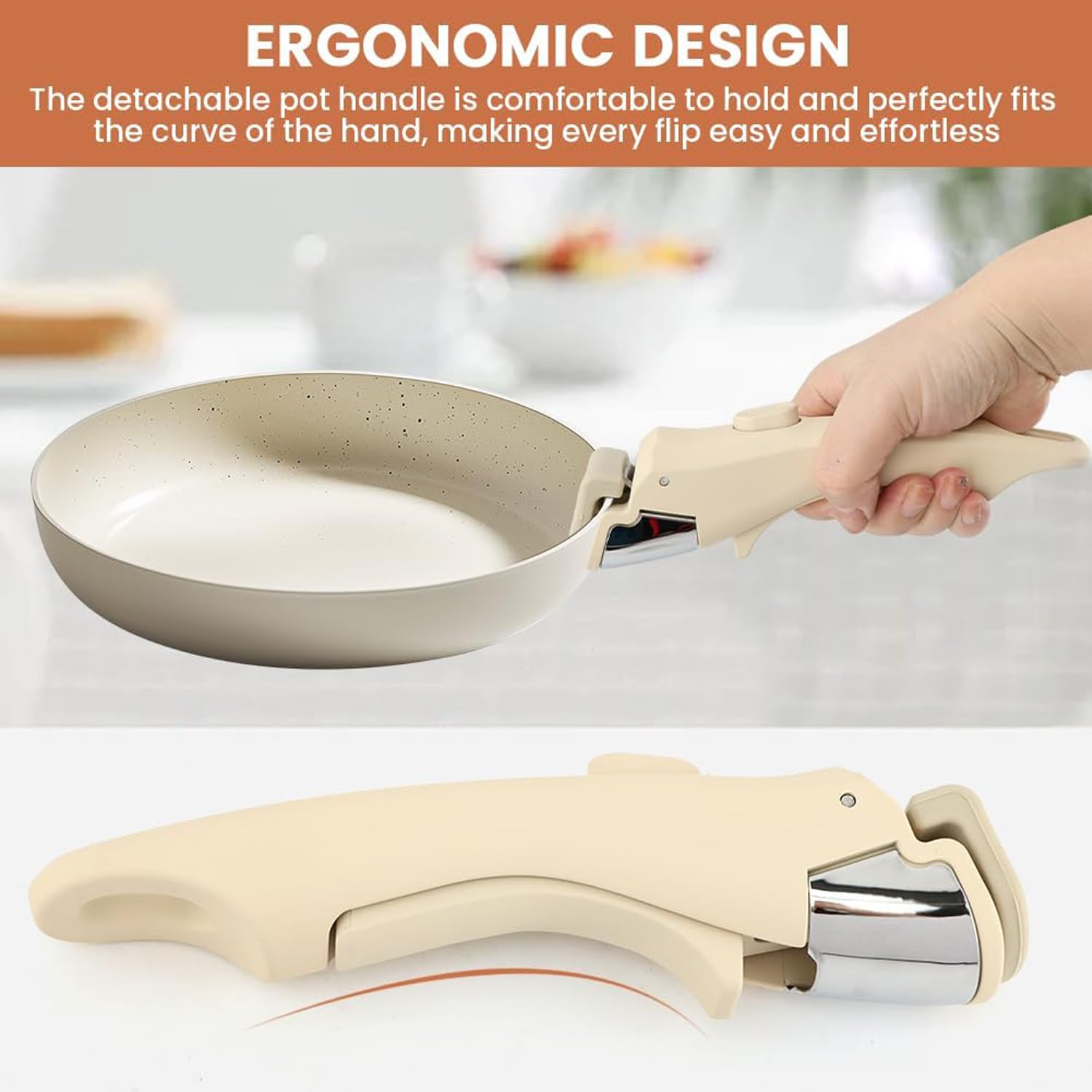 Removable Pot Handle with Quick-Release Clip – Universal Kitchen Cookware Handle Replacement for Pans and Pots (White) — image 4