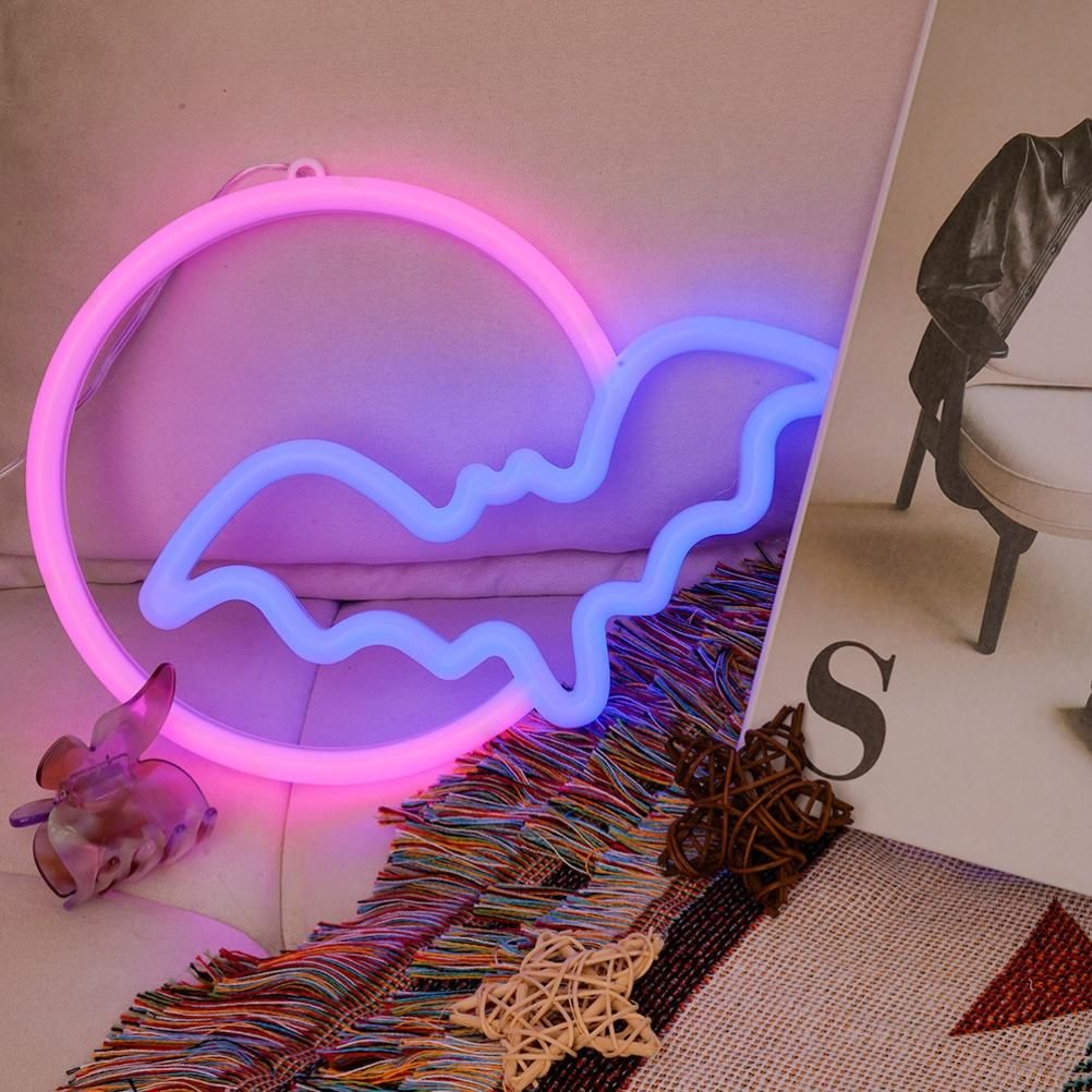 Halloween Neon Signs Moon and Bat LED Neon Lights USB Battery Powered Neon Light Sign for Wall Decor Room Bar Party Kids Gift — image 5