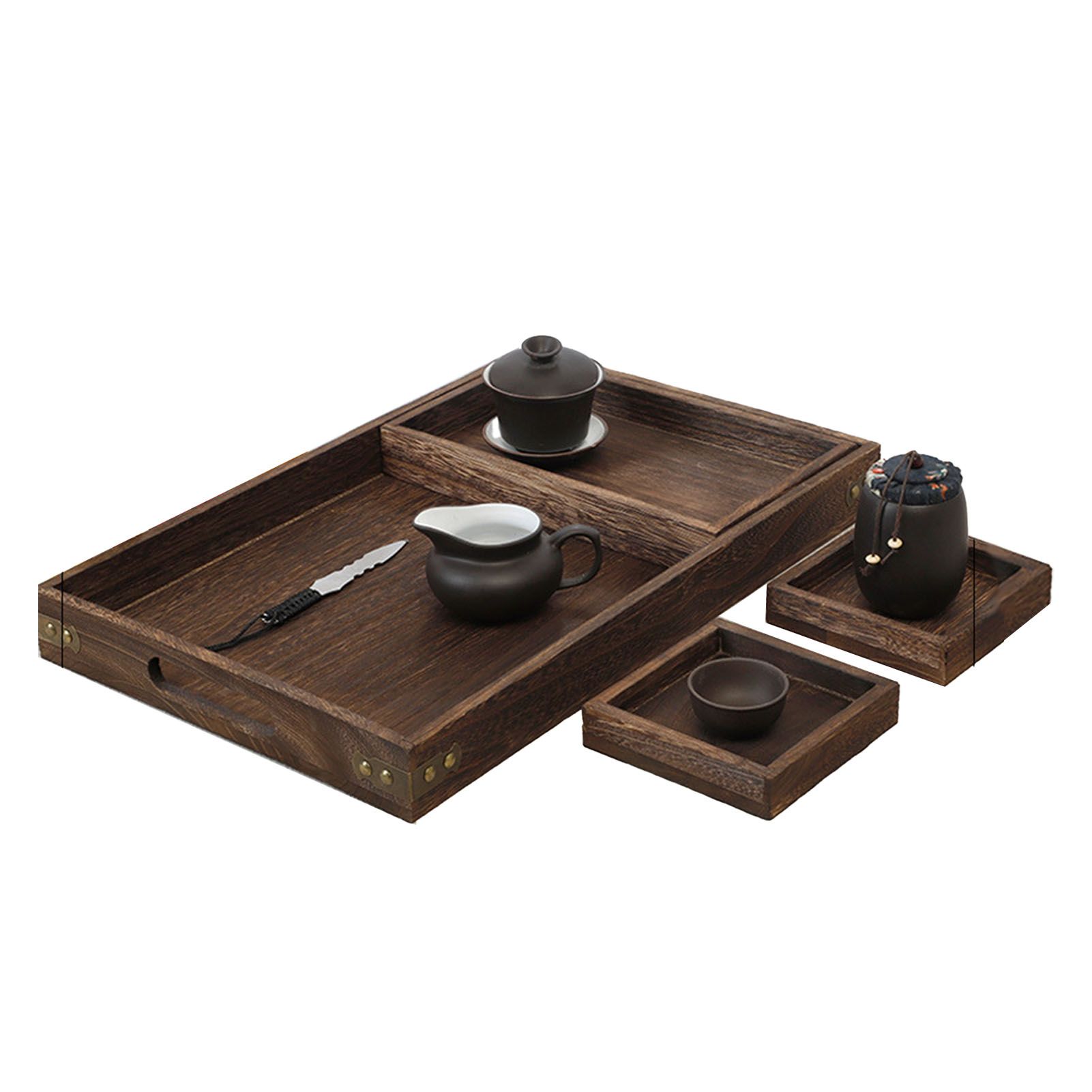 Wood Tea Tray Fade Resistant Exquisite Retro Reinforced Rectangular Tea Serving Tray โ image 4