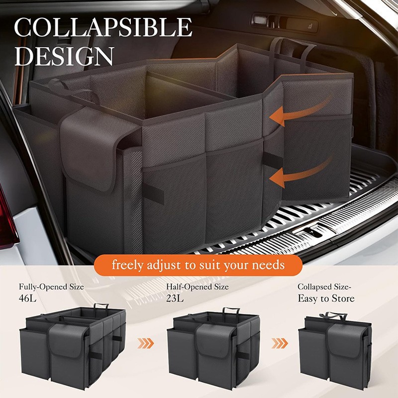 Black Large-Capacity Foldable Car Trunk Storage Organizer - Collapsible Backseat Storage Box — image 4