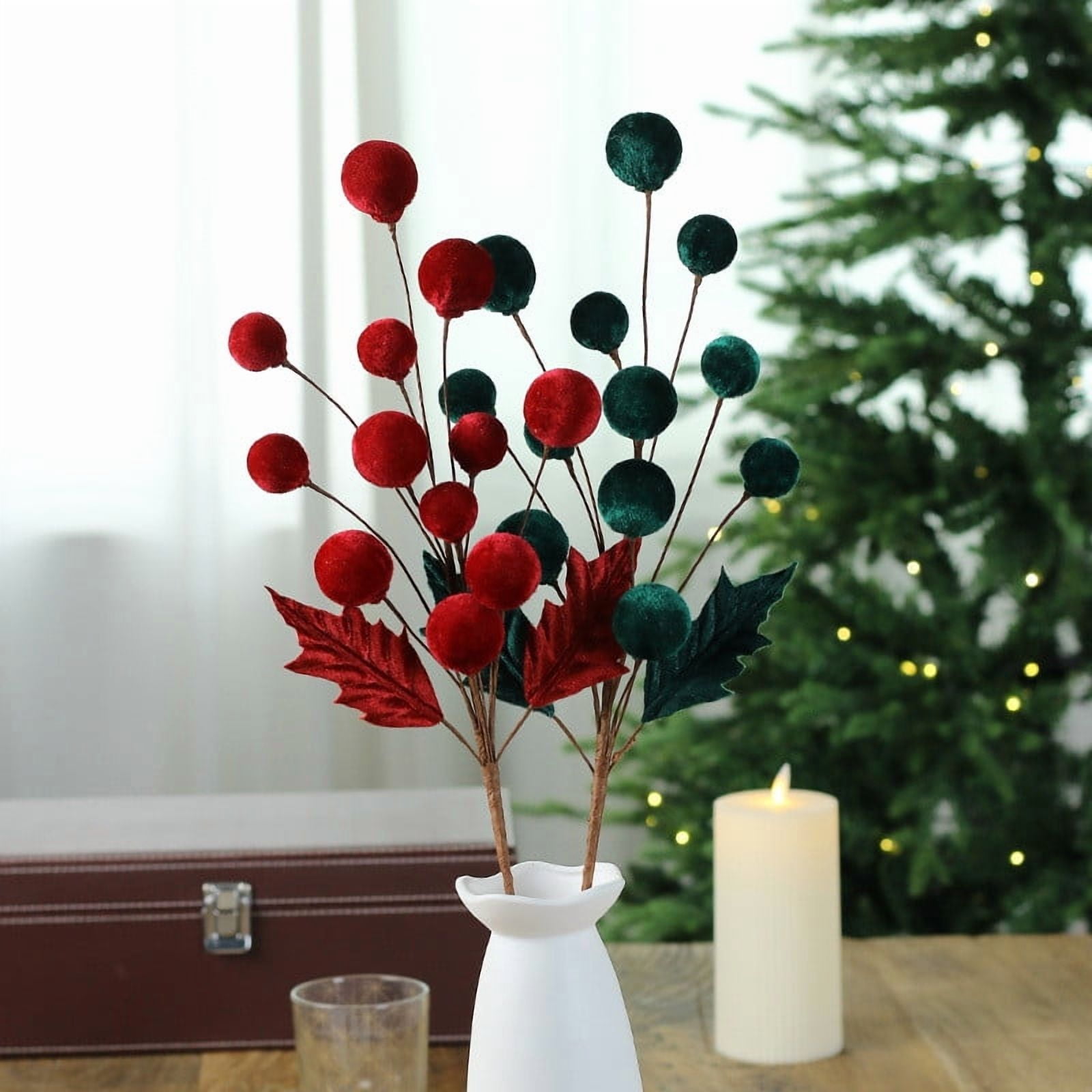21 Inch Christmas Artificial Flowers, Velvet Balls Fake Flowers with Branches, Elegant Unique Flower Arrangement Vase Layout, Christmas Plants for Living Room โ image 2