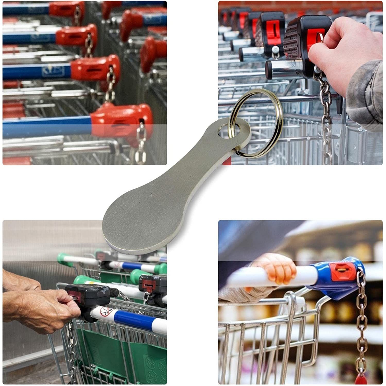 Mini Aluminum Alloy Key Ring Shopping Trolley Tokens - Small Keychain for Grocery Shopping Cart, 2 Pcs Silvery โ image 3