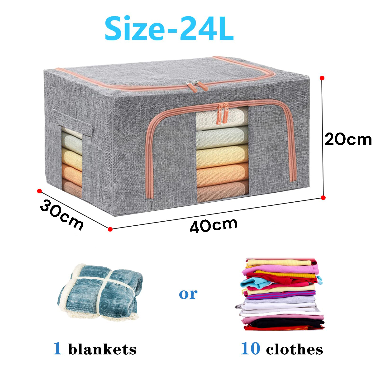24L Cloth Storage Box Closet Organizer Storage Bags Clothes Storage Bags Wardrobe Organizer Idea Grey โ image 3