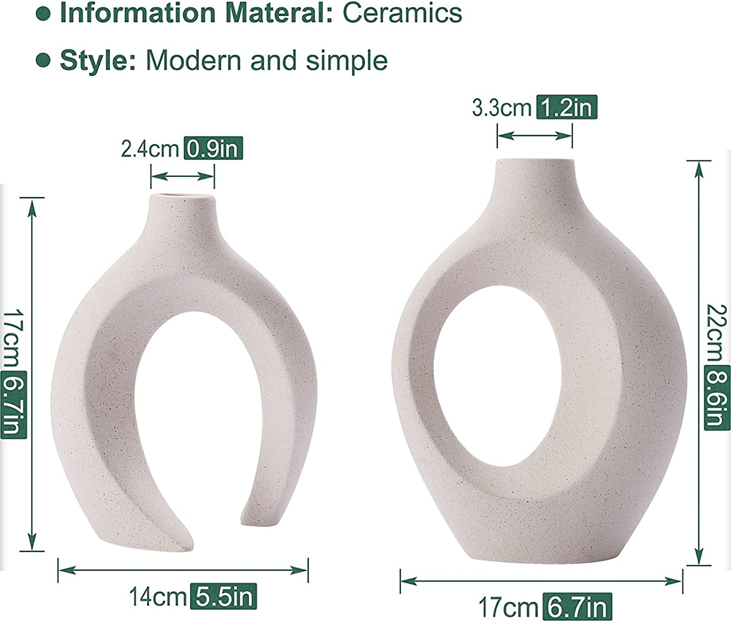 Ceramic Set of 2 Creative White Vases for Home Decor — image 2
