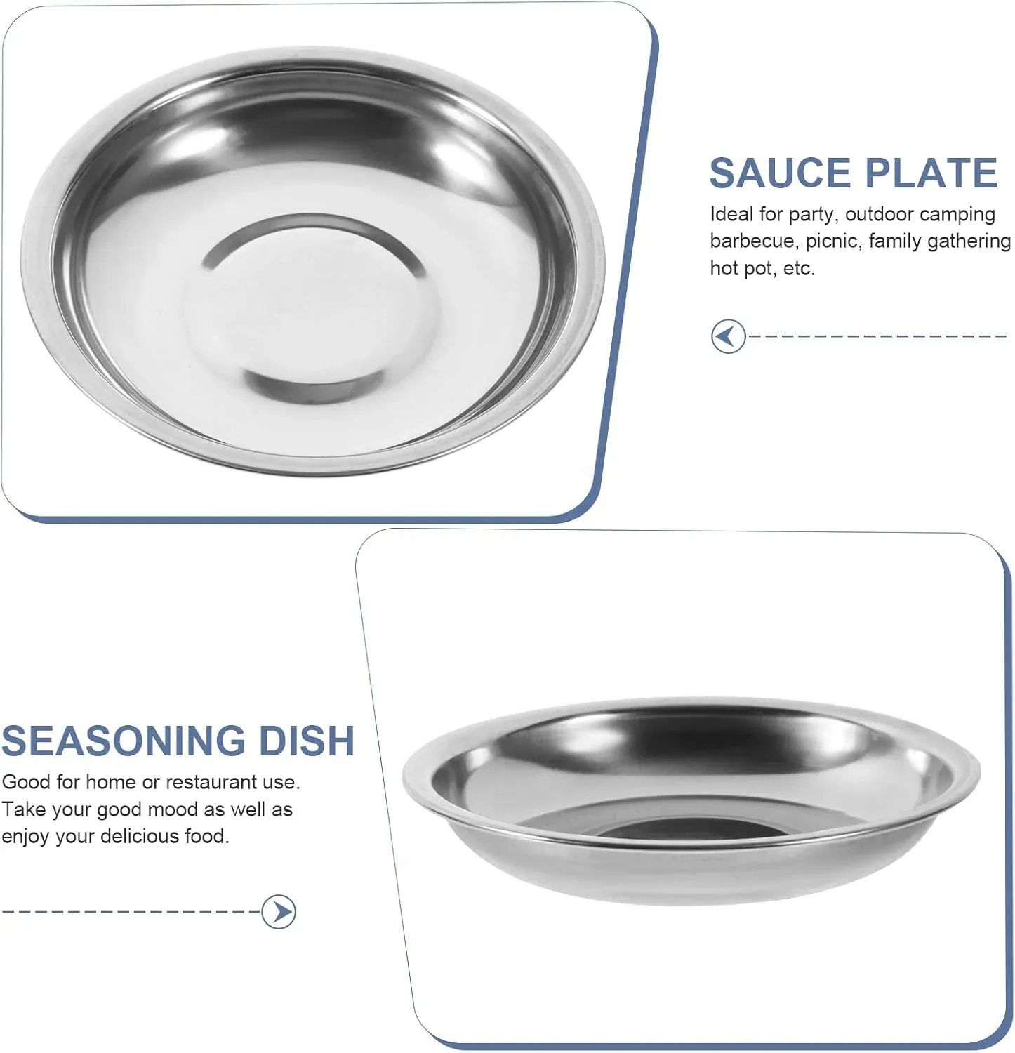 10 Pack 10cm Stainless Steel Dipping Dishes, Reusable Sauce Appetizer Plates for Camping, Silver — image 5