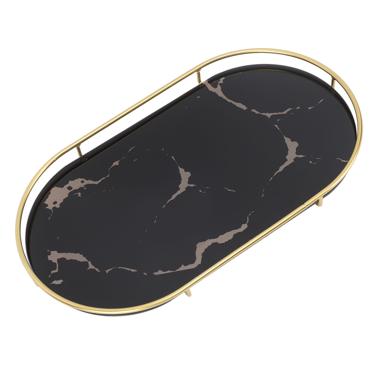 Bathroom Storage Tray Light Luxury Decorative Golden Texture Oval Bathroom Organiser Tray for Soap Towel Paper Napkins Jewellery Makeup Black Base โ image 6