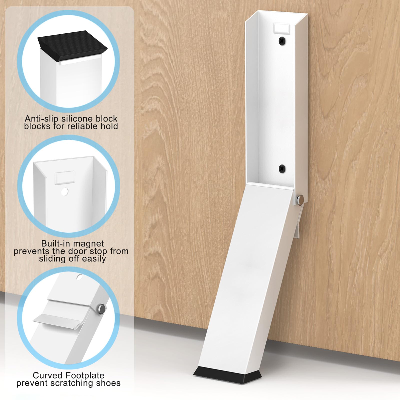 Foot-Operated Door Stopper with Magnetic Hold – Adjustable, Non-Slip Rubber Tip, Easy Install via Adhesive or Screws, Fits All Floor Types (White) — image 6