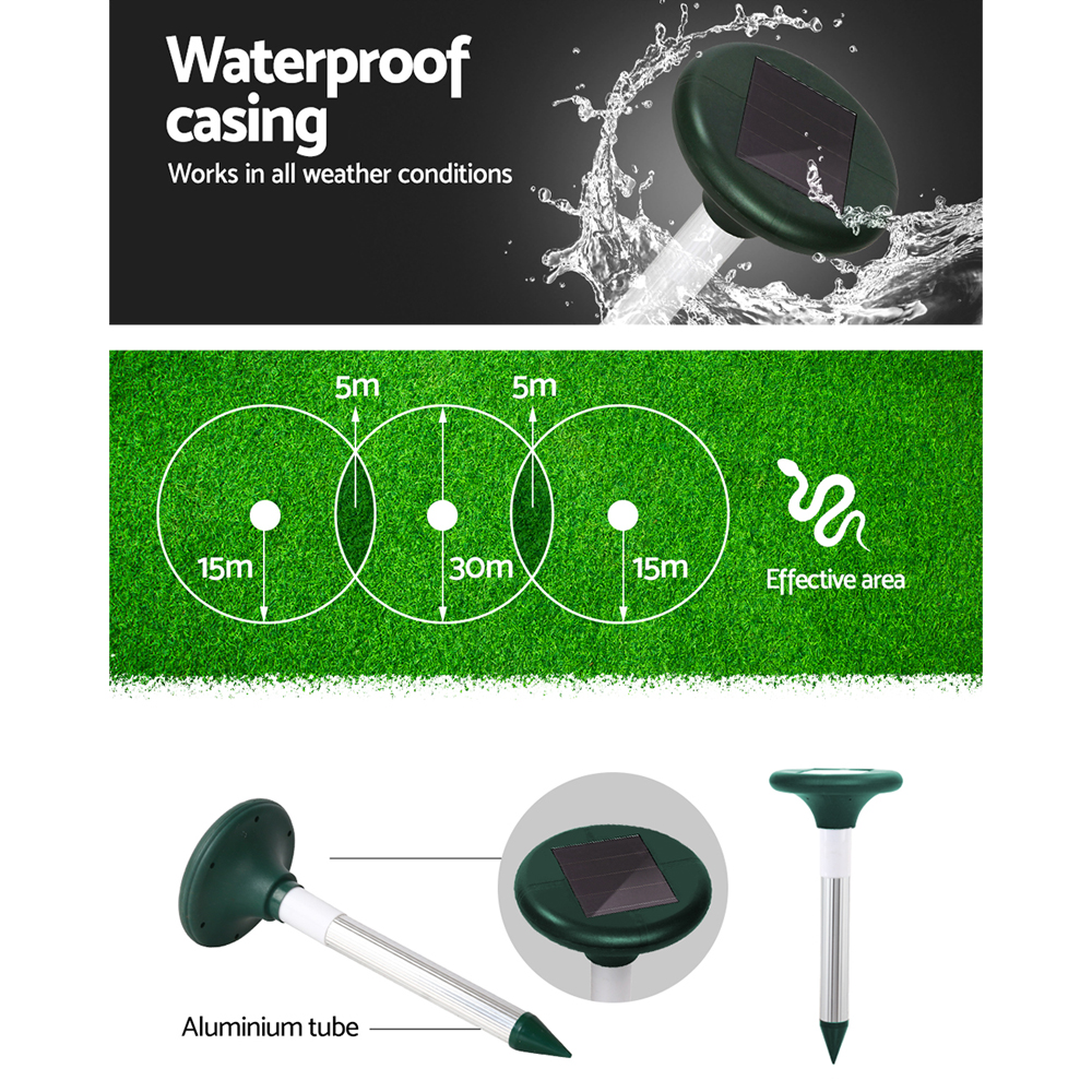 Gardeon Snake Repeller Set of 12 Solar LED Pulse Plus Ultrasonic Pest Rodent Repellent โ image 6