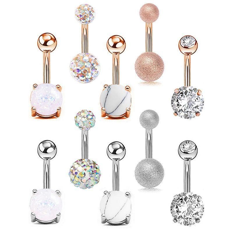 5Pcs Belly Bar Piercing Ring Crystal Zircon Surgical Steel Silver Jewellery - Rose Gold — image 3