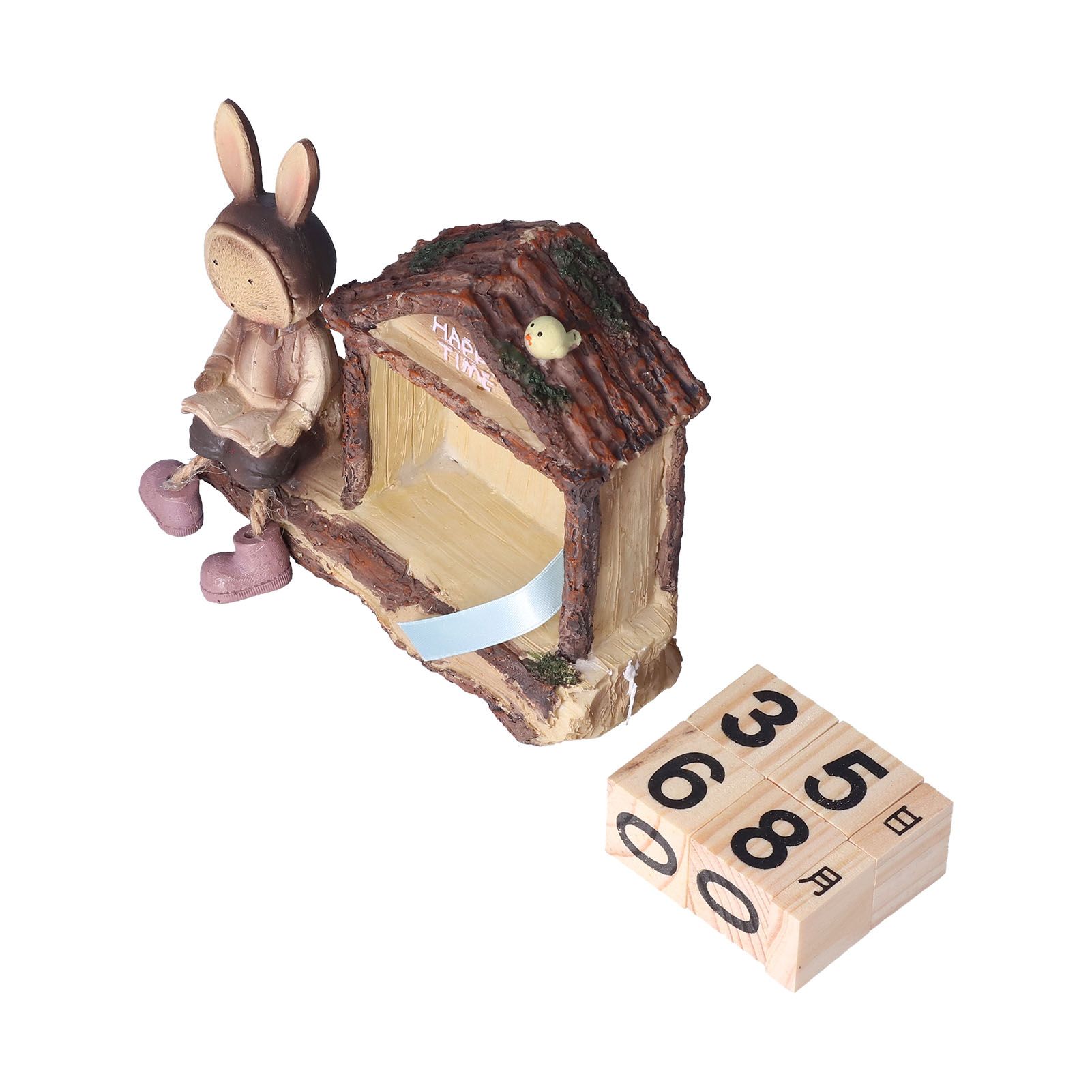 Rabbit House Calendar Cute Cartoon Wooden Block Home Decoration Calendar for Desk Office — image 4