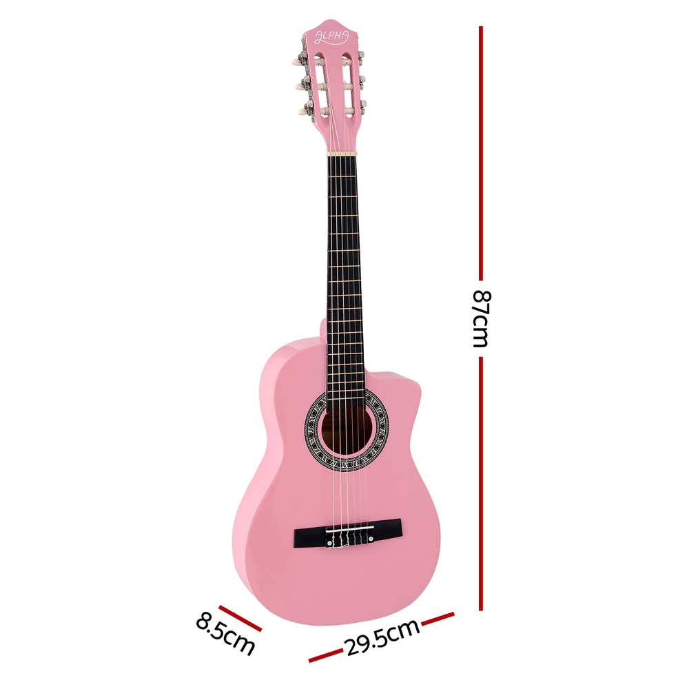 Alpha 34 Inch Classical Guitar Wooden Body Nylon String Beginner Kids Gift Pink โ image 2