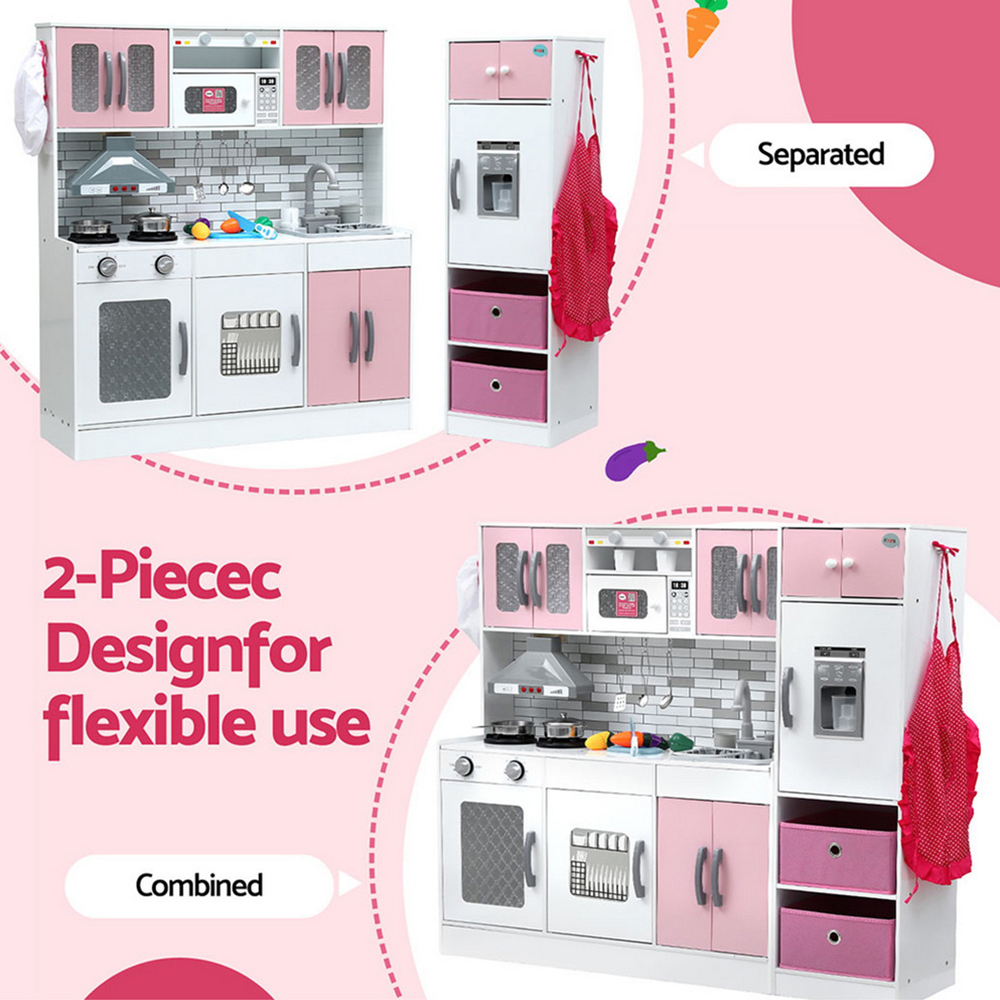 Keezi Kids Kitchen Playset 2-Piece Wooden Pretend Play Coffee Maker Toy 100CM Pink โ image 6