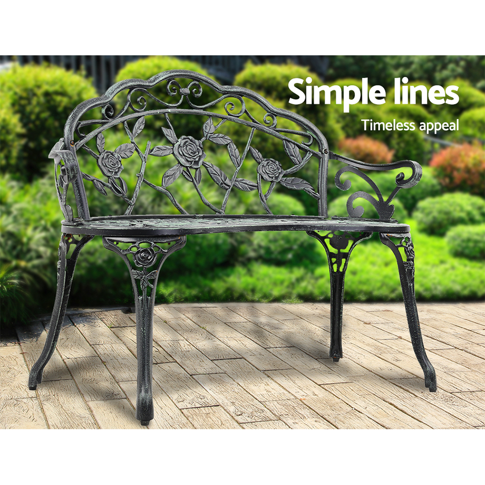 Gardeon Outdoor Garden Bench Seat 100cm Cast Aluminium Patio Chair Vintage Green โ image 4