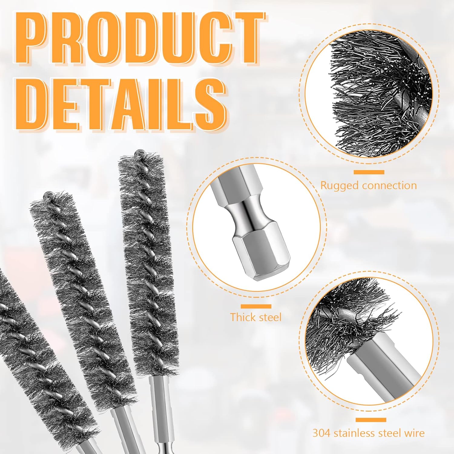 Bore Brush Bristles Wire Brush for Power Drill Cleaning Wire with Hex Shank Handle for Power Drill Cleaning(5 Pieces,Stainless Steel) — image 3