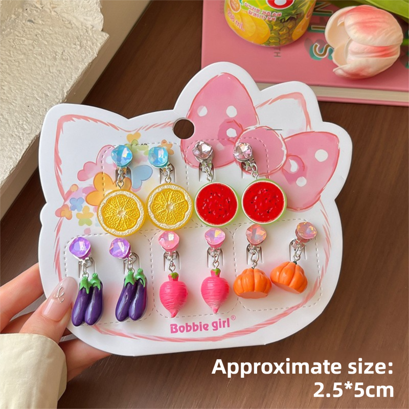 8-Piece Fruit Resin Hair Accessories Set with 5-Type Fruit Hair & Ear Clips, Hair Ties, Pearl Bracelet and Necklace, Cute Colourful Summer Fruity — image 5