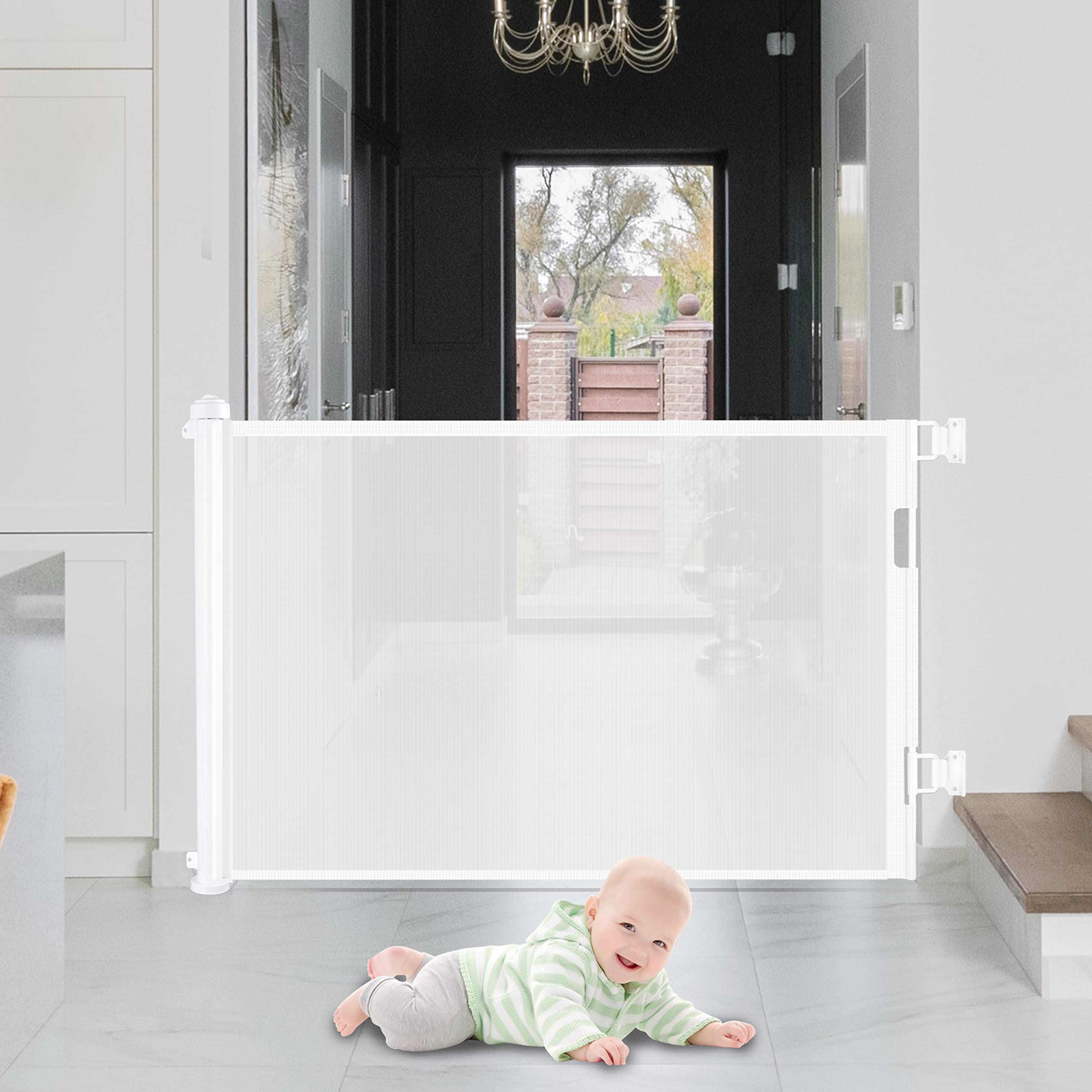 Retractable 3M Doorways Hallways Stairs Baby Gate Dog Pet Gate Indoor Outdoor Safety Gates White โ image 2