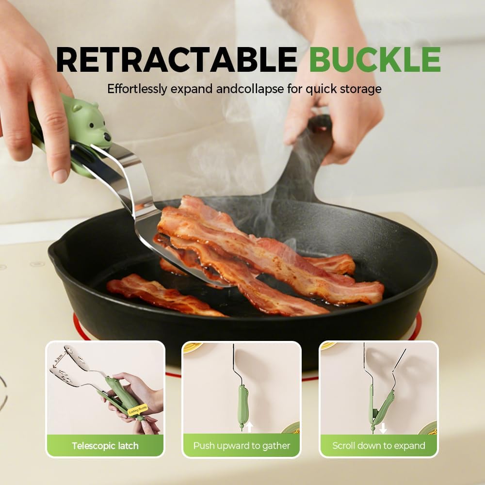 2 PCS Stainless Steel Grill Clamp, Upgrade Cooking Spatula Tongs with Non-Slip Grip, Heavy Duty Food-Grade 304 Steel, Dishwasher Safe for Grilling Meat, Fish — image 3
