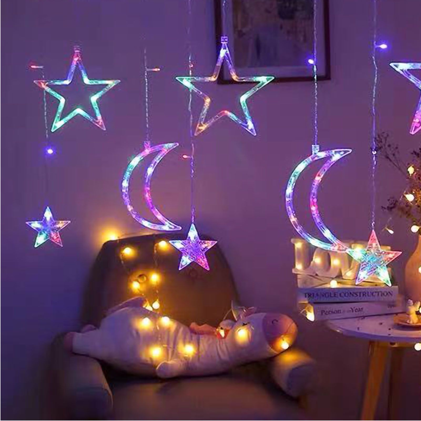 Star Moon Curtain String Lights LED Lamp Add Romantic Ambience Window Curtain Lights for Bedroom Living Room Shop Color — image 2
