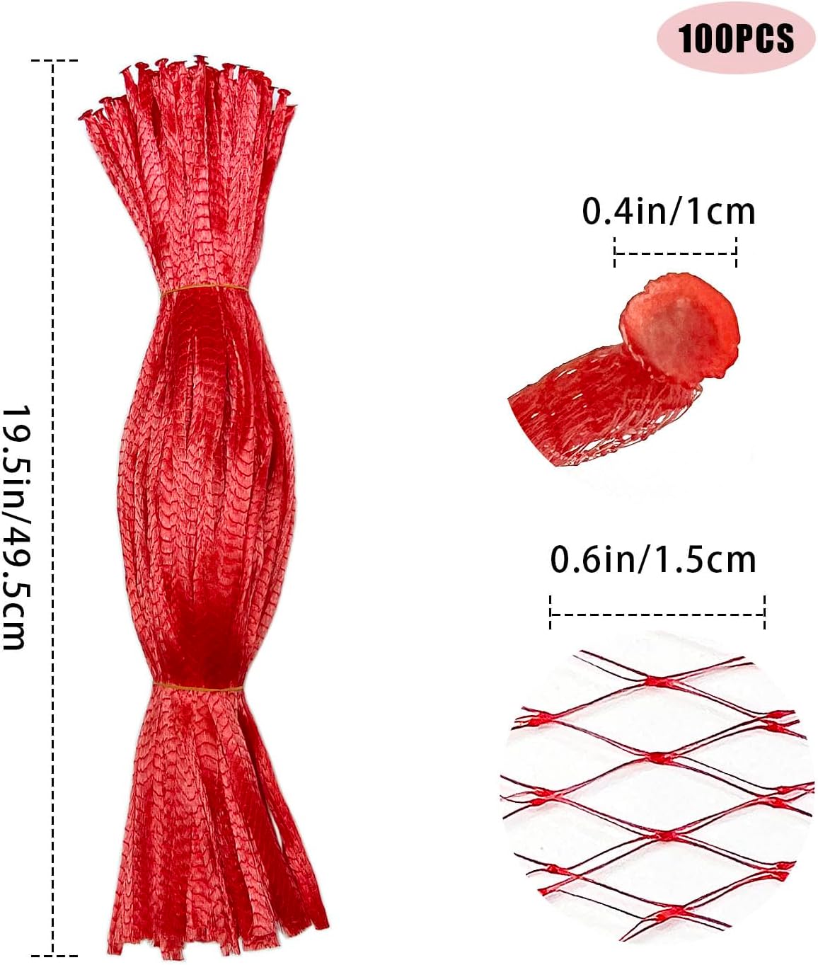 100Pcs Reusable Mesh Produce Bags Nylon Netting, 20 Inch Red Seafood Bag Onion Potato Garlic Storage Bag — image 4