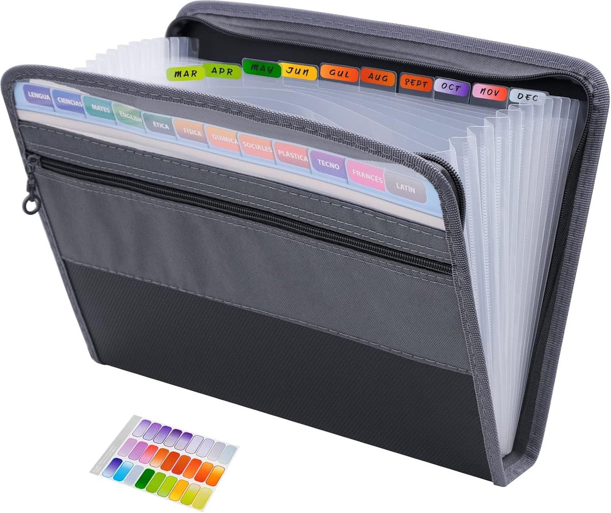 Project Folder - A4 - Foldable File Folder with Tabs - 13 Compartments - Storage Folder/Sorting Folder - Compartment Folder - Durable Plastic Document Folder