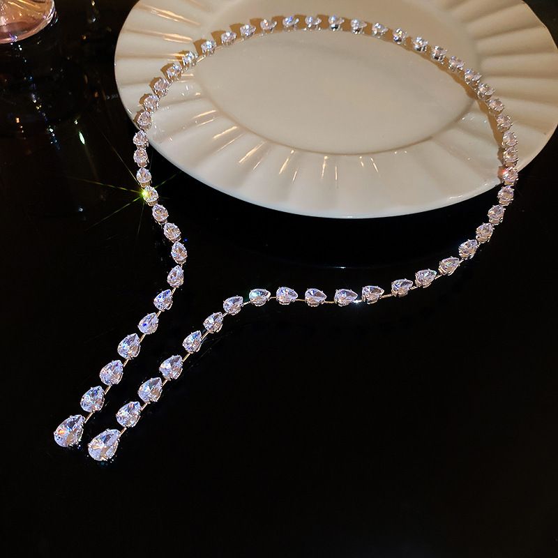 Rhinestone Choker Necklaces Crystal Rhinestone Necklace Y Teardrop Necklace Sparkly Long Necklace Jewelry for Women and Girls โ image 5