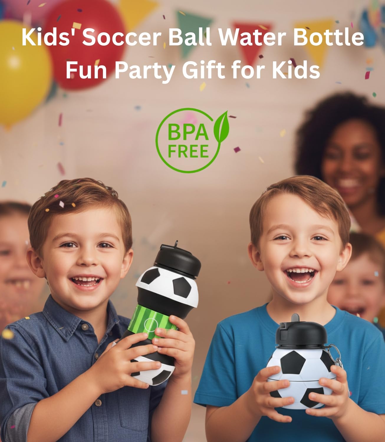 Foldable Soccer Water Bottle for Kids – 18oz Expandable Silicone Hydration Flask with Leak-Proof Spout & Carabiner Clip, BPA-Free, Ideal for School, Sports — image 2