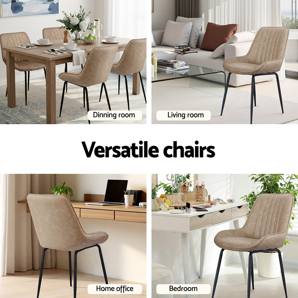Artiss 2x Dining Chairs Retro PU Leather Kitchen Lounge Cafe Accent Chair Khaki โ image 5