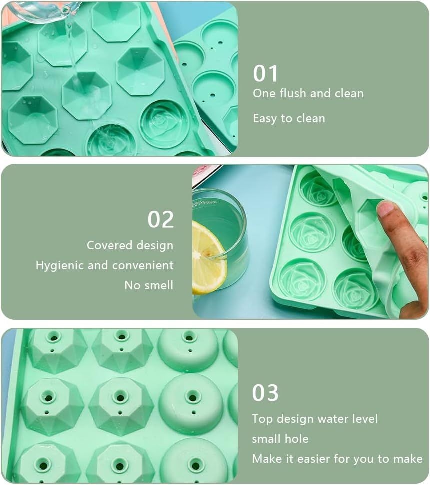 12 Cavity Small Diamond Rose Ice Cube Mold Silicone Rose Mold Ice Cube Tray Ice Ball Mold Ice Tray With Lid Candy Chocolate Cake โ image 3