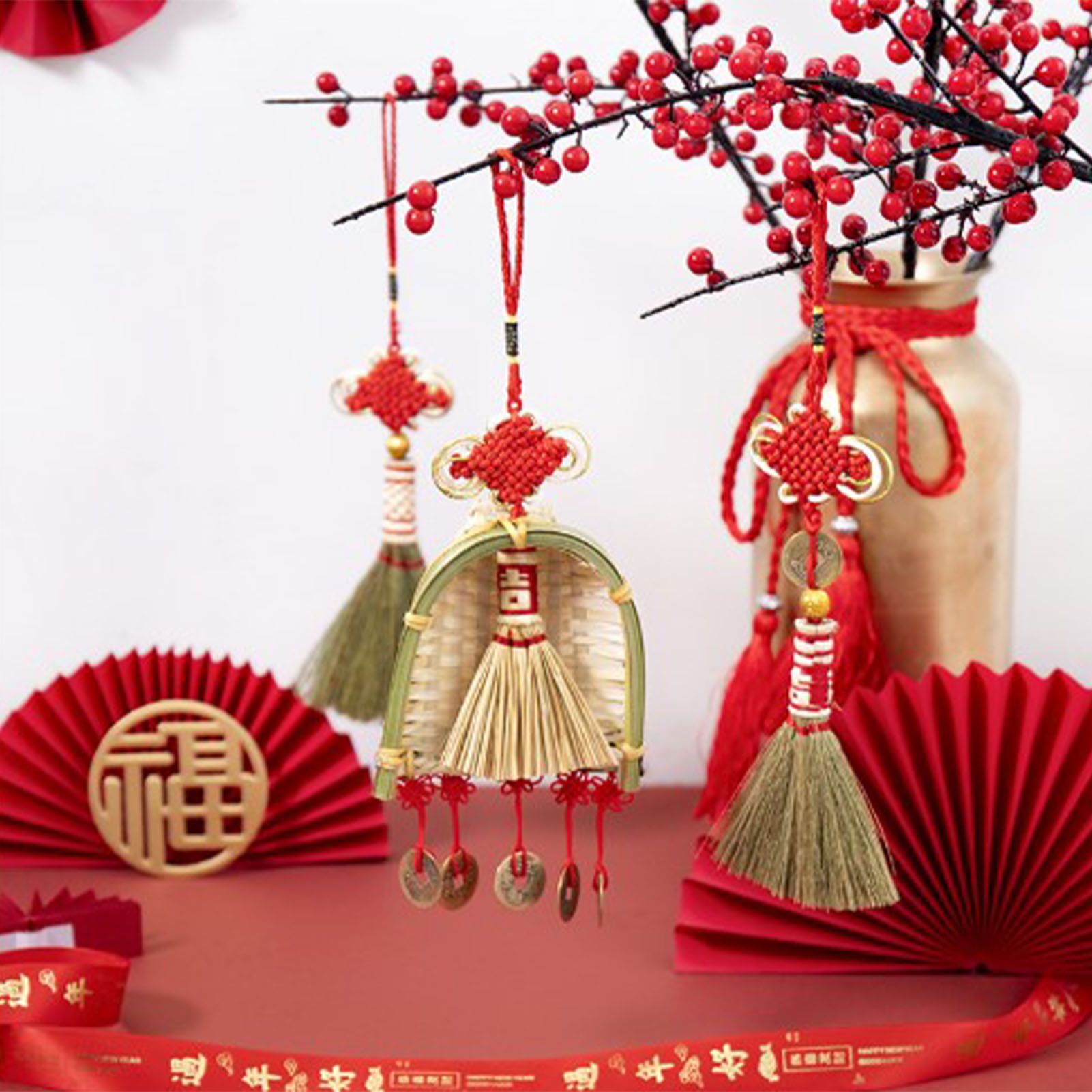 Broom Dustpan Decor Chinese Year Ornament Pendant New Tassel Hanging Decor Mini Fortune Broom Decoration B2 โ image 4