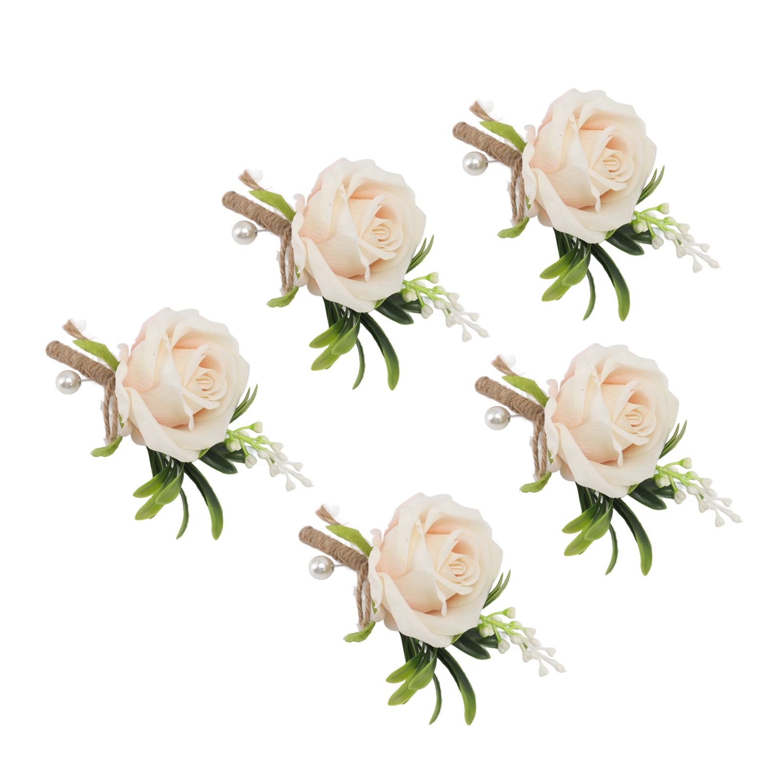 5PCS Wedding Boutonniere Pin Fixed Plastic Artificial Flower Corsage for Bride and Groom Champagne โ image 3