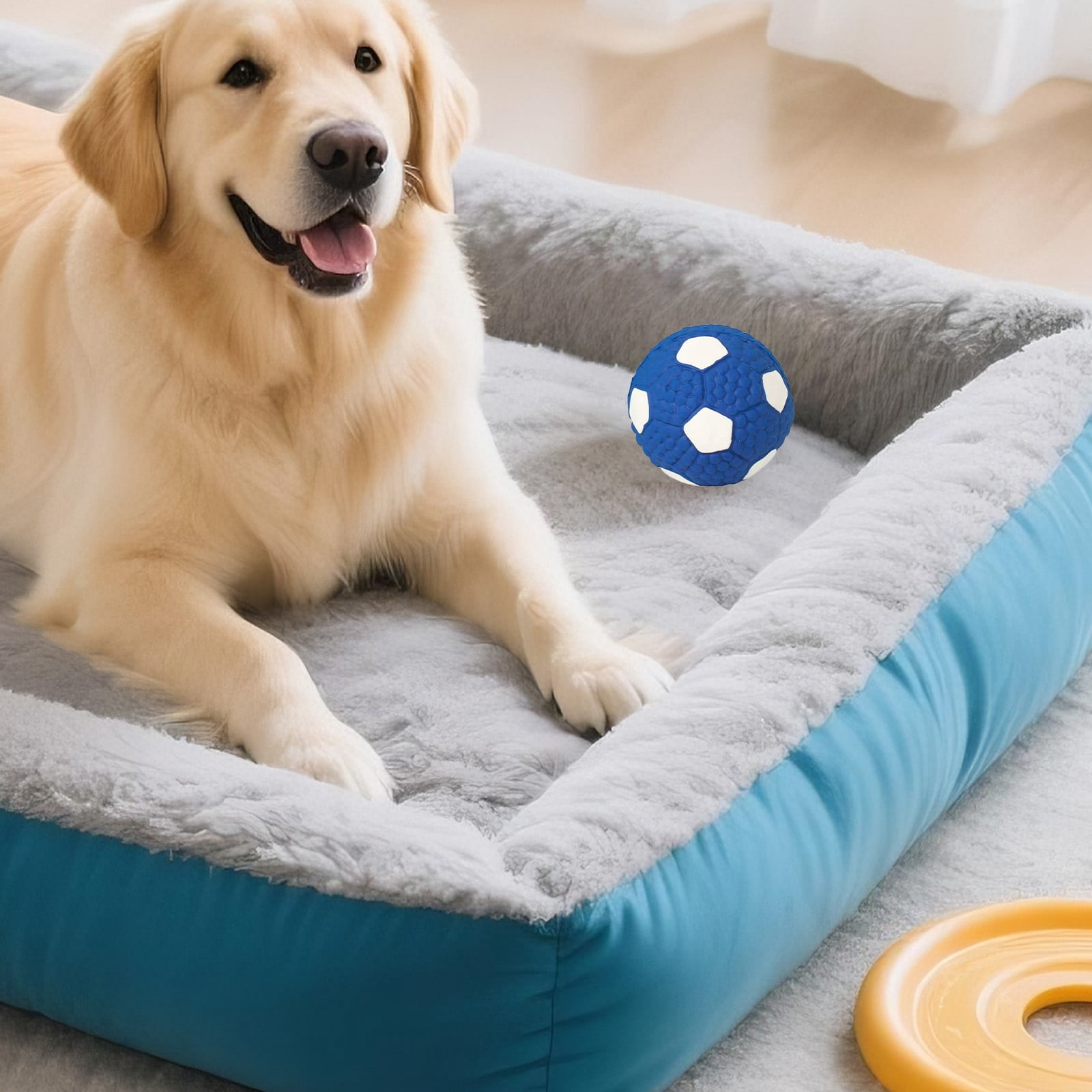 Soccer Ball Chew Toy Dog Toy Squeak Rubber Fun Suitable for Large and Medium Sized Dogs (Blue, L) S Blue — image 6
