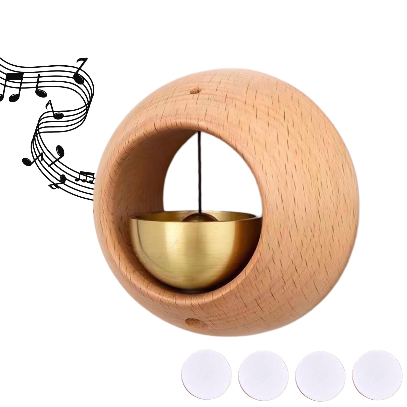 1 Piece Vintage Wooden Door Bell with Copper Chime and Magnetic Mount for Entryways and Bedrooms, Beech Round Design