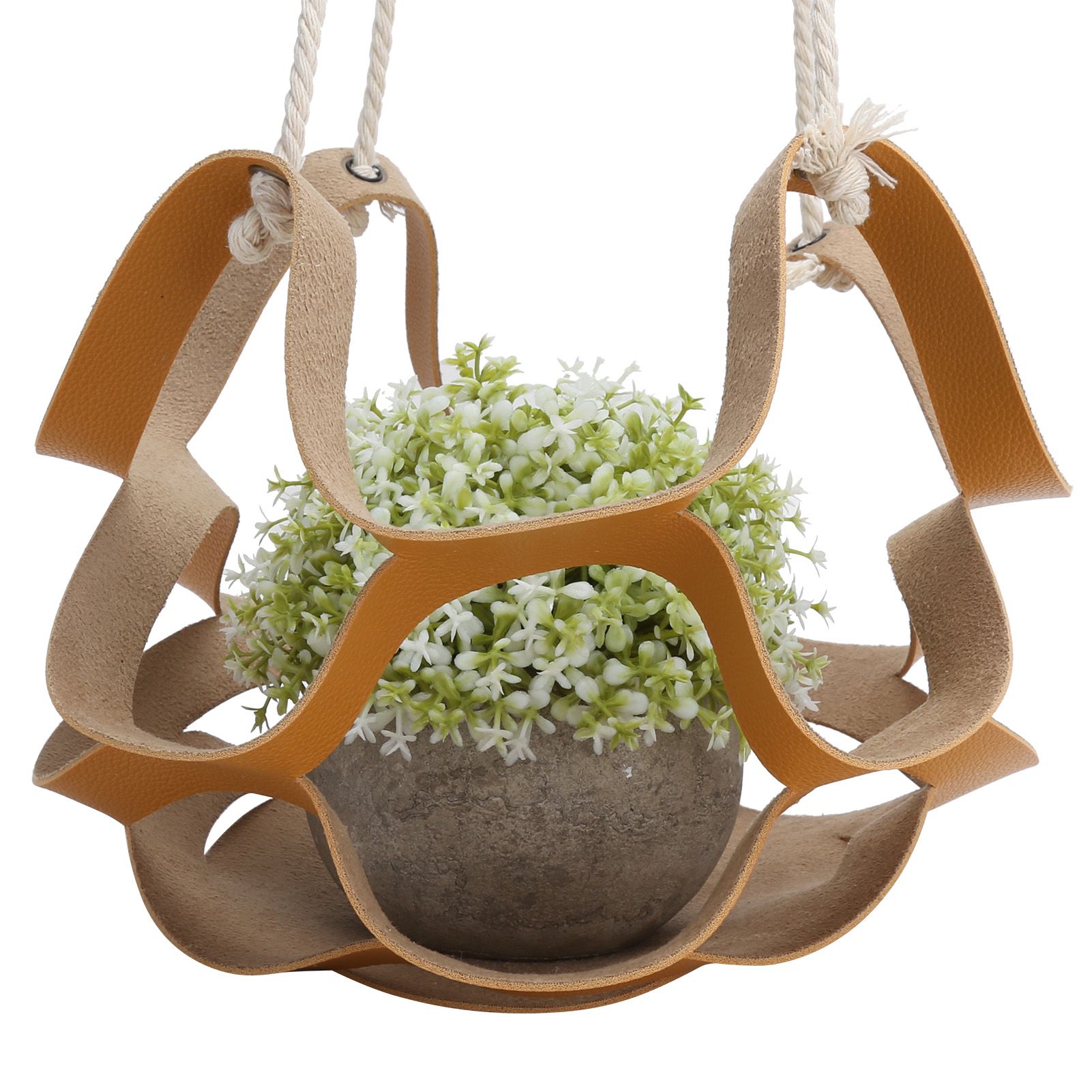 PU Leather Plant Hanger Wall Hanging Planter Shelf Flower Pot Holder Indoor Home Decor YellowL — image 6