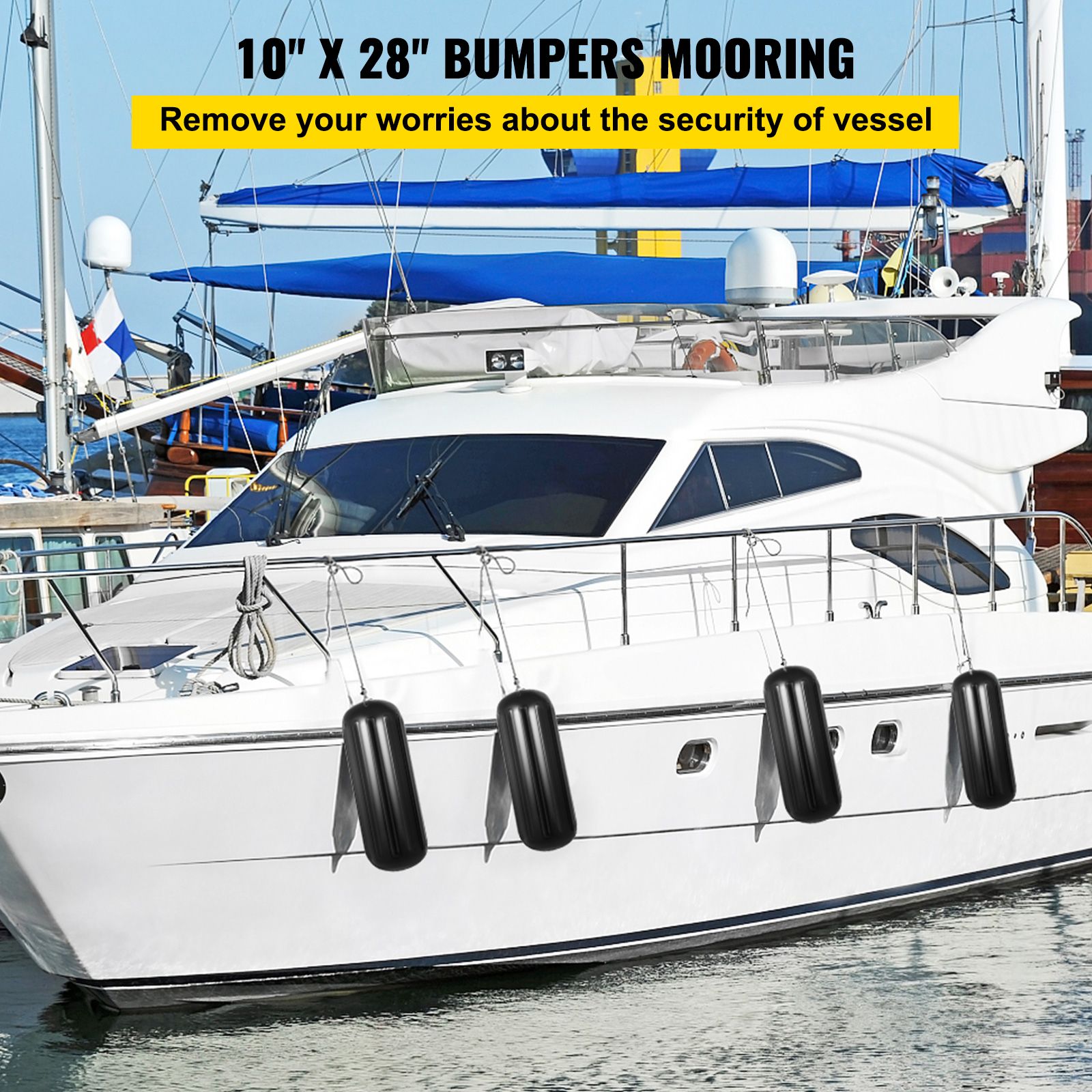 Boat Fenders, 10" x 28" Ribbed Fender, 4 Pack Boat Bumpers, Hole Through Middle Ribbed Inflatable Boat Fender with 4 Ropes, for Pontoon Boat Sailboat, Ski โ image 2