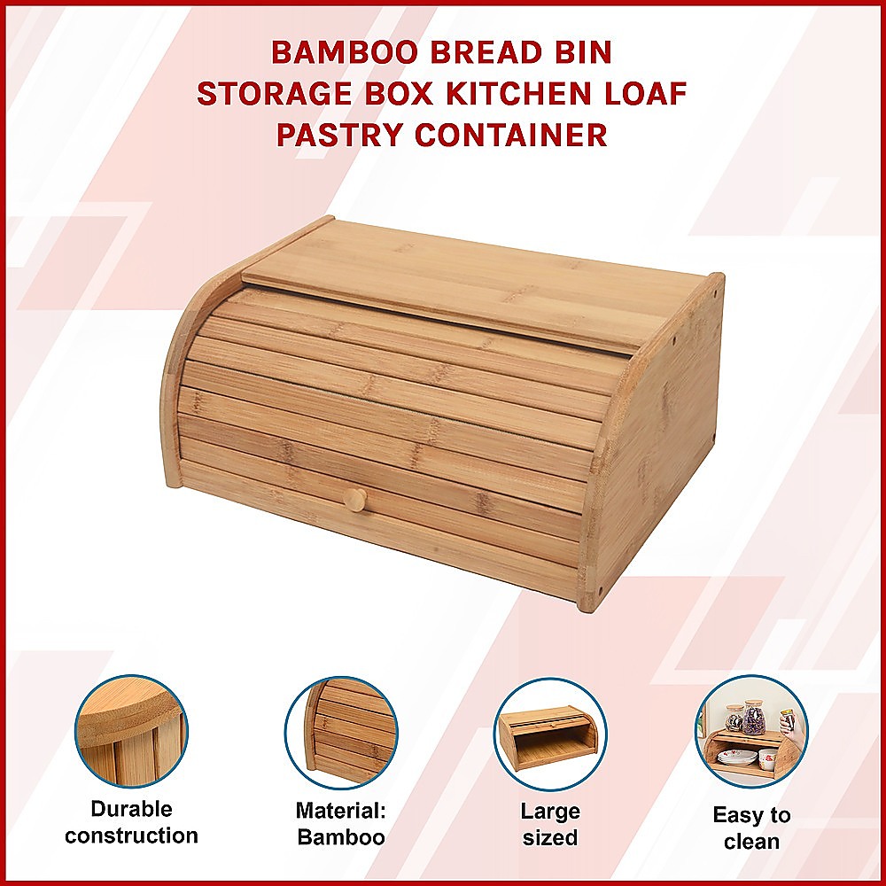 Bamboo Bread Bin Storage Box Kitchen Loaf Pastry Container — image 3