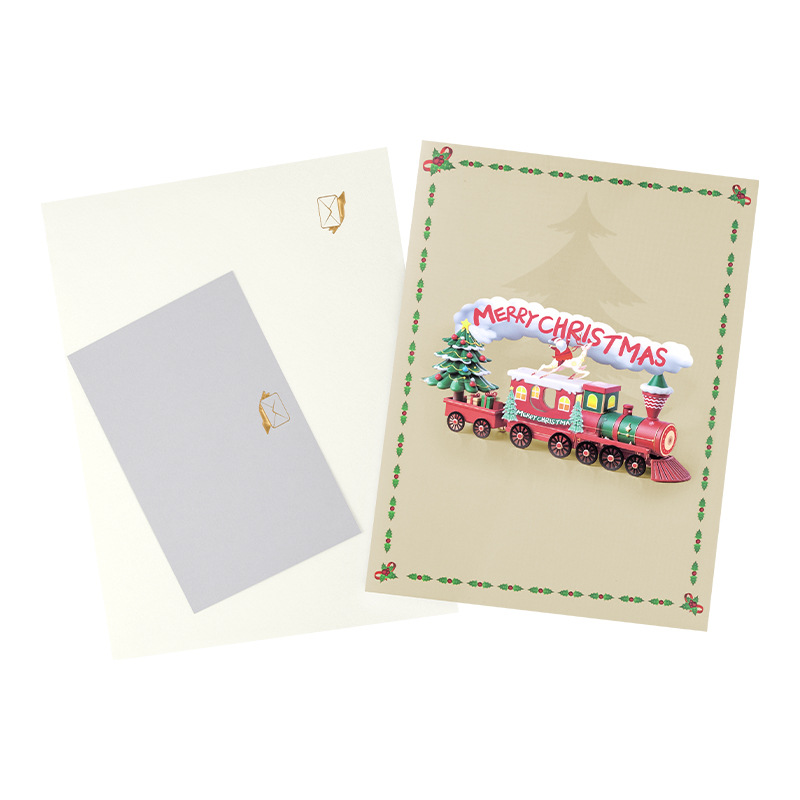 Christmas Train 3D Pop Up Greeting Card, Holiday Xmas Gift Card with Envelope & Note Card, Christmas Party Invitation & Festive(train) — image 3