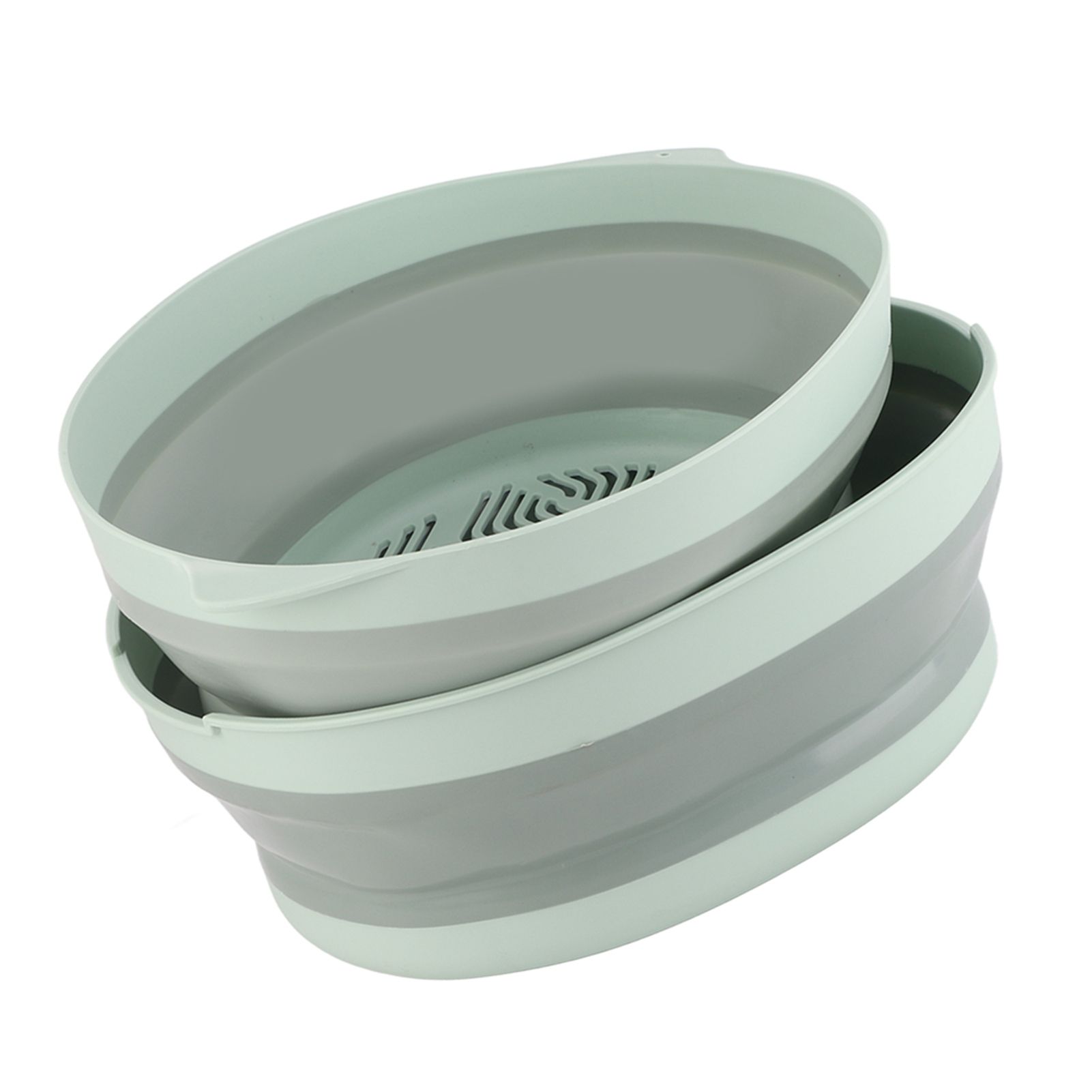 Double Layer Drain Basket Separate Design Foldable Portable Fruit Vegetable Storage Basket for Kitchen Outdoor Travel Green Large — image 3