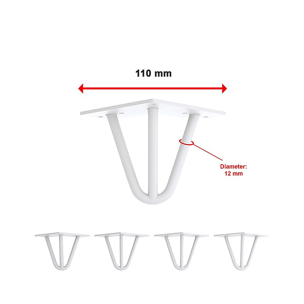 Set of 4 Industrial 3-Rod Retro Table Legs 12mm Steel Bench Desk - 11cm White — image 6