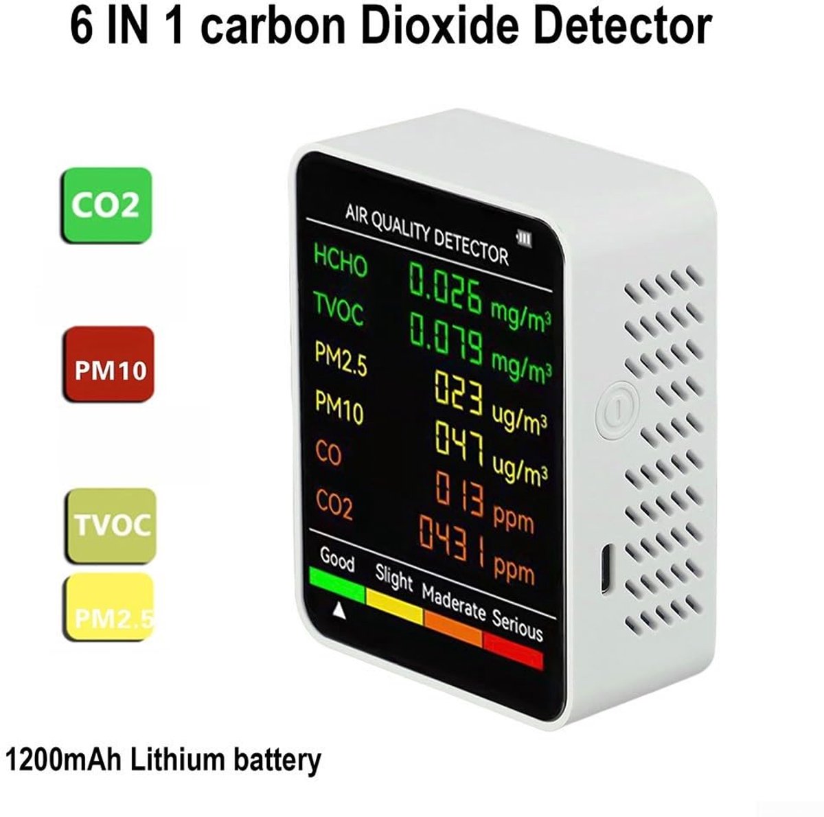 Air Quality Monitor - 6 Functions - Detects PM2.5, PM10, HCHO, TVOC, CO, CO2 - Suitable for monitoring indoor air, testing office spaces, inspecting car air — image 5