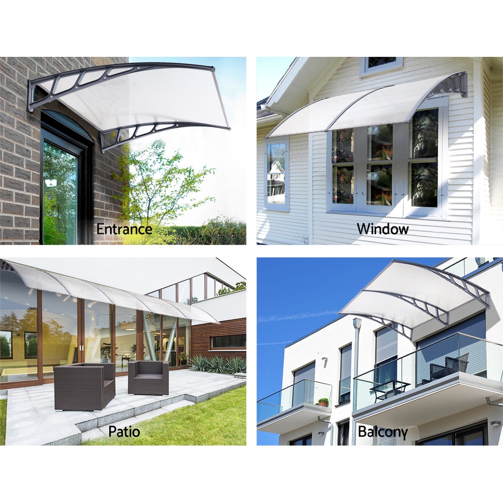 Instahut Window Door Awning Canopy 1.5mx2m Transparent Sheet Grey Plastic Frame โ image 3