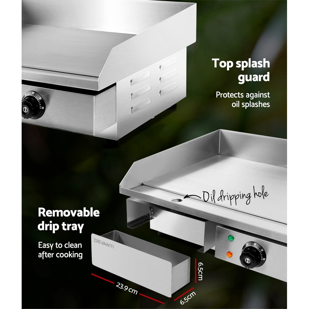 Devanti Commercial Electric Griddle 55cm BBQ Grill Plate 3000W — image 5