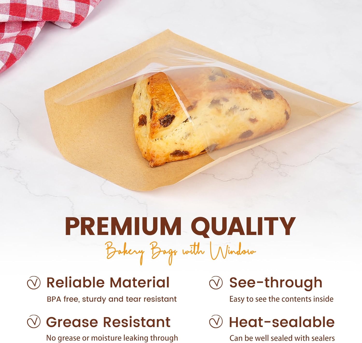100 Pack Cookie Packaging Bags with Seal, 5.7 × 6.5 Inch Paper Bakery Bags with Window, Heat Sealable & Grease Resistant To Go Bake Sale Sleeves for Treat — image 4