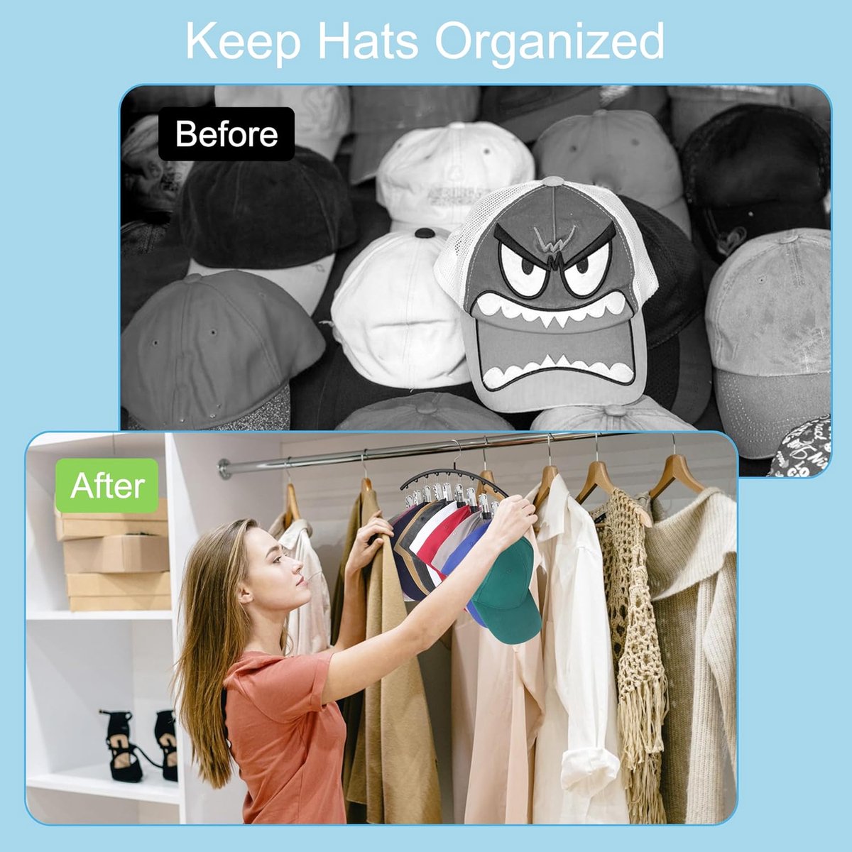 2 pieces - Hat rack - clothes rack - sock clip - hat rack for the wardrobe - storage accessories - suitable for drying clothes, socks and hats - black - 37*23 — image 4