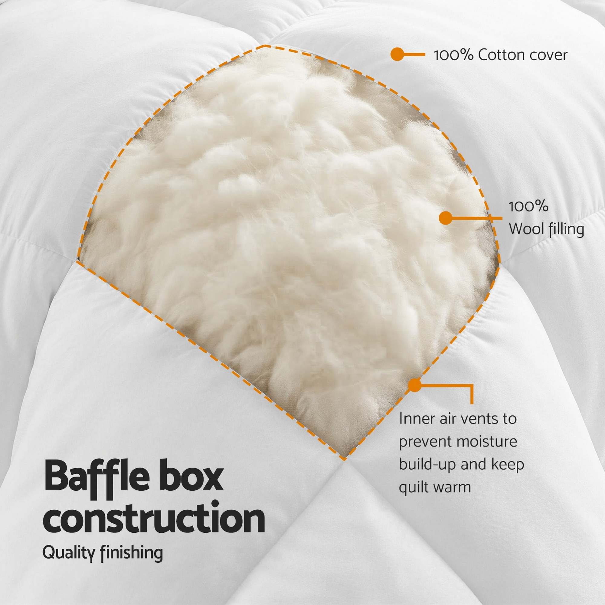 Giselle Bedding Wool Quilt 500GSM Thick King Winter Doona Baffle Box Construction 100% Wool Filling โ image 5